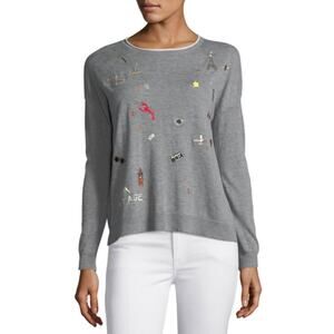 Joie Eloisa B Crewneck Travel Embroidered Grey Sweater
